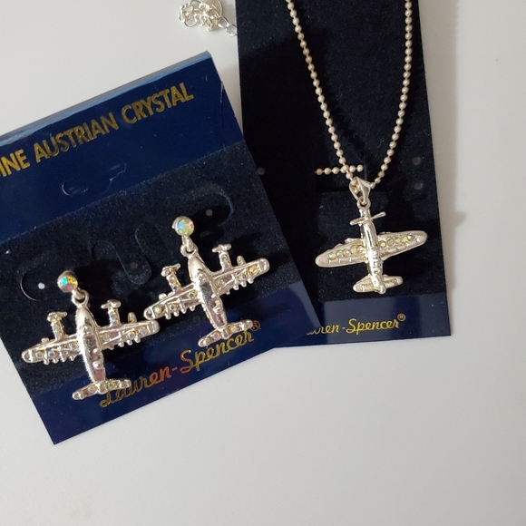 Airplane necklace Austrian Crystals Swarovski silver pilot gift aviator NEW - Picture 6 of 7